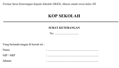 Surat Keterangan Kelas 12